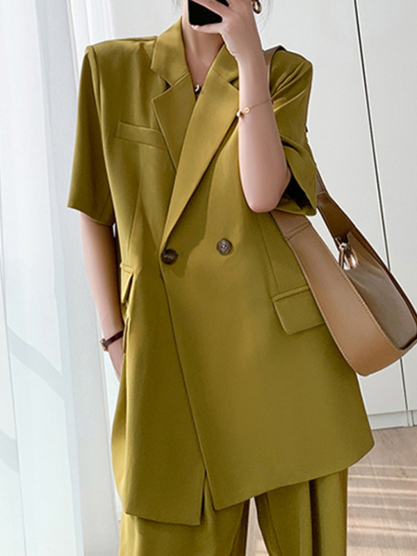 Formal femeie birou haine set două piese de vară șic ocazional largi business blazer pantaloni costum femei moda coreeană pantaloni costum