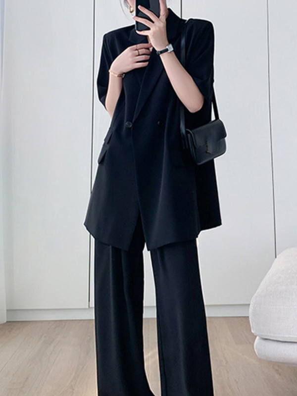 Formal femeie birou haine set două piese de vară șic ocazional largi business blazer pantaloni costum femei moda coreeană pantaloni costum