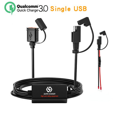 Ūdensizturīgs motocikla 18 W viens USB ātrā lādētājs SAE līdz USB lādētājs 12-24V QC3.0 Quick Charge 3.0 Iebūvēta viedā mikroshēma