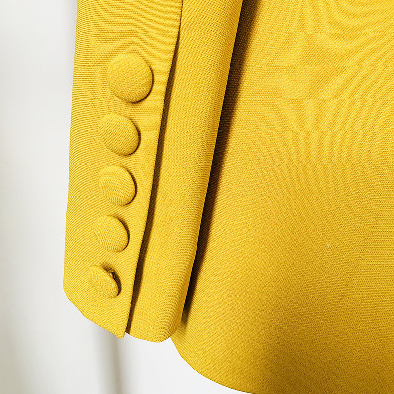 Kollane must lapiline bleiserülikond sügisestele naistele, õhuke mood, smoking, 2-osaline komplekt, laia säärega püksid, vabaaja ülikond