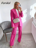Foridol Μονό κουμπί Ροζ Κόκκινο Νέα μόδα Σετ παντελόνι γραφείου Streetwear Πράσινα γυναικεία ρούχα 2 τμχ Μπλέιζερ Παντελόνι Κοστούμια Άνοιξη 2023