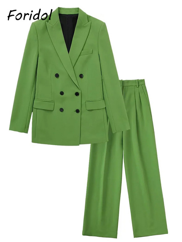 Foridol Μονό κουμπί Ροζ Κόκκινο Νέα μόδα Σετ παντελόνι γραφείου Streetwear Πράσινα γυναικεία ρούχα 2 τμχ Μπλέιζερ Παντελόνι Κοστούμια Άνοιξη 2023