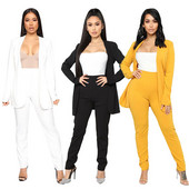 Naiste kontoriülikond Fashion Blazer Pantsuit Lihtne ühevärviline ülikond, krae pikkade varrukatega + püksid Mujer Ensemble Femme 2 tükki