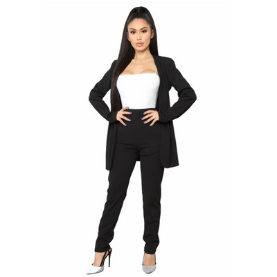 Naiste kontoriülikond Fashion Blazer Pantsuit Lihtne ühevärviline ülikond, krae pikkade varrukatega + püksid Mujer Ensemble Femme 2 tükki
