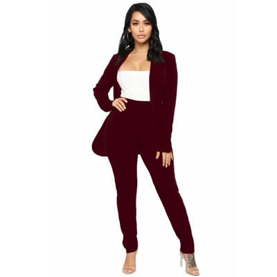 Naiste kontoriülikond Fashion Blazer Pantsuit Lihtne ühevärviline ülikond, krae pikkade varrukatega + püksid Mujer Ensemble Femme 2 tükki