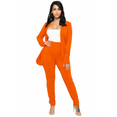 Naiste kontoriülikond Fashion Blazer Pantsuit Lihtne ühevärviline ülikond, krae pikkade varrukatega + püksid Mujer Ensemble Femme 2 tükki