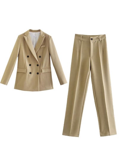 WESAY JESI Γυναικείο μπλέιζερ κοστούμι γραφείου κοστούμι παντελόνι απλό μονόχρωμο κοστούμι γιακά μακρυμάνικο + παντελόνι 2 τεμάχια σετ μπλέιζερ