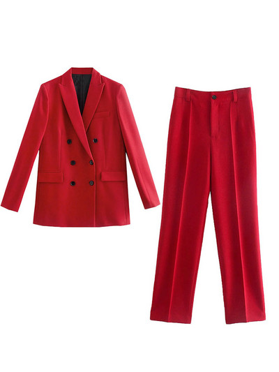 WESAY JESI Γυναικείο μπλέιζερ κοστούμι γραφείου κοστούμι παντελόνι απλό μονόχρωμο κοστούμι γιακά μακρυμάνικο + παντελόνι 2 τεμάχια σετ μπλέιζερ