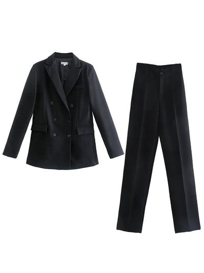 WESAY JESI Γυναικείο μπλέιζερ κοστούμι γραφείου κοστούμι παντελόνι απλό μονόχρωμο κοστούμι γιακά μακρυμάνικο + παντελόνι 2 τεμάχια σετ μπλέιζερ