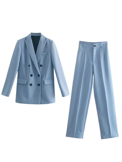 WESAY JESI Γυναικείο μπλέιζερ κοστούμι γραφείου κοστούμι παντελόνι απλό μονόχρωμο κοστούμι γιακά μακρυμάνικο + παντελόνι 2 τεμάχια σετ μπλέιζερ