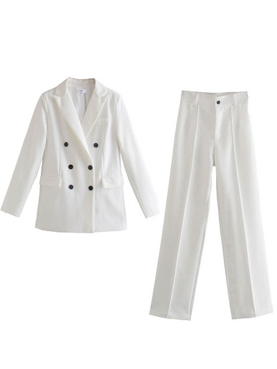 WESAY JESI Γυναικείο μπλέιζερ κοστούμι γραφείου κοστούμι παντελόνι απλό μονόχρωμο κοστούμι γιακά μακρυμάνικο + παντελόνι 2 τεμάχια σετ μπλέιζερ