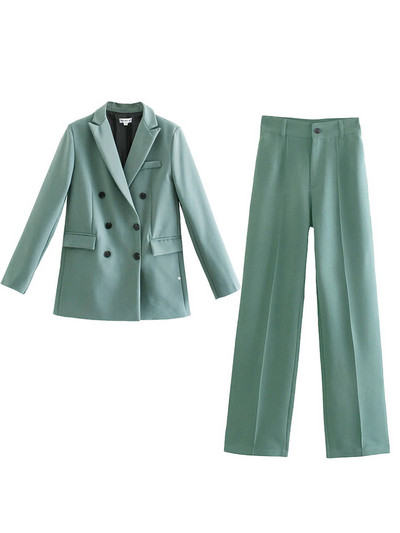 WESAY JESI Γυναικείο μπλέιζερ κοστούμι γραφείου κοστούμι παντελόνι απλό μονόχρωμο κοστούμι γιακά μακρυμάνικο + παντελόνι 2 τεμάχια σετ μπλέιζερ