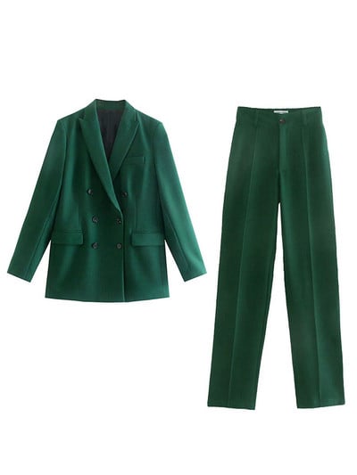 WESAY JESI Γυναικείο μπλέιζερ κοστούμι γραφείου κοστούμι παντελόνι απλό μονόχρωμο κοστούμι γιακά μακρυμάνικο + παντελόνι 2 τεμάχια σετ μπλέιζερ