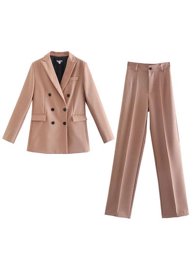 WESAY JESI Γυναικείο μπλέιζερ κοστούμι γραφείου κοστούμι παντελόνι απλό μονόχρωμο κοστούμι γιακά μακρυμάνικο + παντελόνι 2 τεμάχια σετ μπλέιζερ