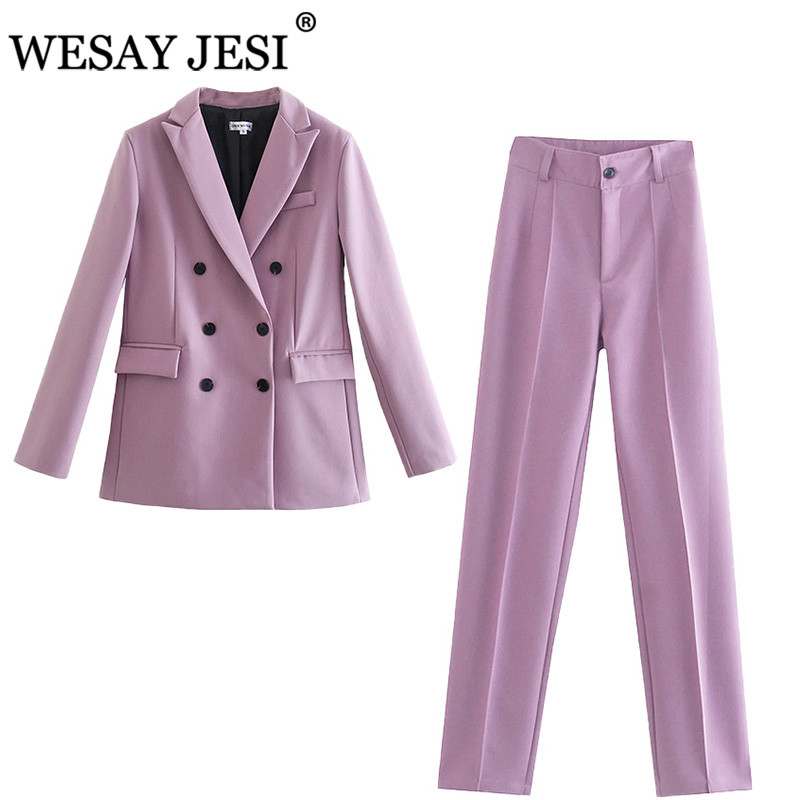 WESAY JESI Γυναικείο μπλέιζερ κοστούμι γραφείου κοστούμι παντελόνι απλό μονόχρωμο κοστούμι γιακά μακρυμάνικο + παντελόνι 2 τεμάχια σετ μπλέιζερ
