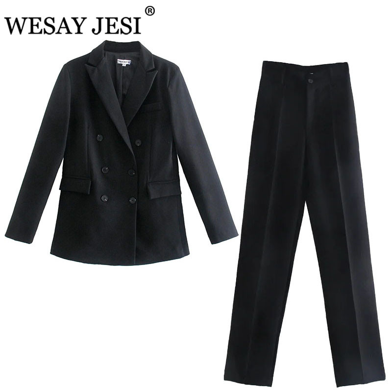 WESAY JESI Γυναικείο μπλέιζερ κοστούμι γραφείου κοστούμι παντελόνι απλό μονόχρωμο κοστούμι γιακά μακρυμάνικο + παντελόνι 2 τεμάχια σετ μπλέιζερ