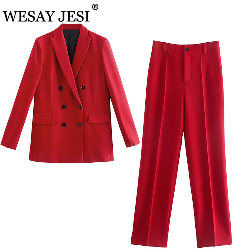 WESAY JESI Γυναικείο μπλέιζερ κοστούμι γραφείου κοστούμι παντελόνι απλό μονόχρωμο κοστούμι γιακά μακρυμάνικο + παντελόνι 2 τεμάχια σετ μπλέιζερ