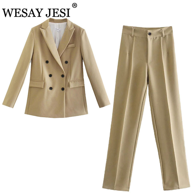 WESAY JESI Γυναικείο μπλέιζερ κοστούμι γραφείου κοστούμι παντελόνι απλό μονόχρωμο κοστούμι γιακά μακρυμάνικο + παντελόνι 2 τεμάχια σετ μπλέιζερ