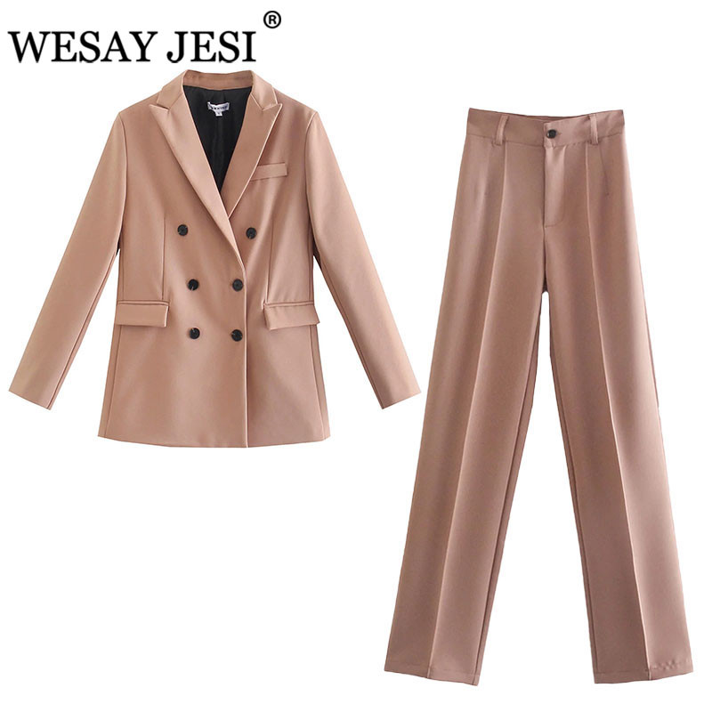WESAY JESI Γυναικείο μπλέιζερ κοστούμι γραφείου κοστούμι παντελόνι απλό μονόχρωμο κοστούμι γιακά μακρυμάνικο + παντελόνι 2 τεμάχια σετ μπλέιζερ