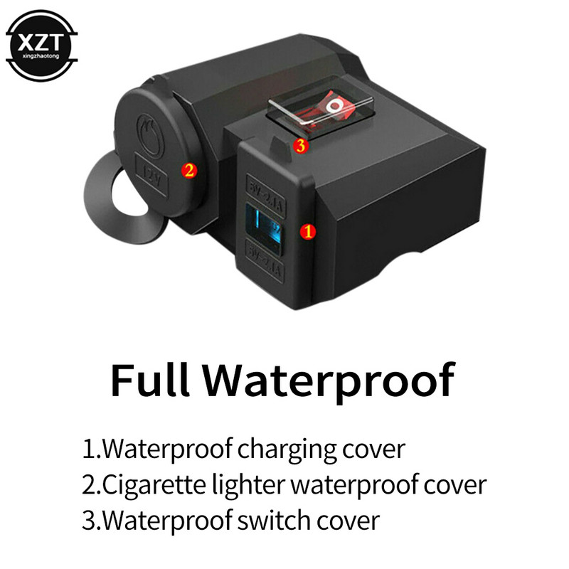 Afișaj digital Încărcător pentru ghidon pentru motociclete Port USB dublu Priză pentru brichetă 5V 2.1A Adaptor Sursă de alimentare Încărcare rapidă