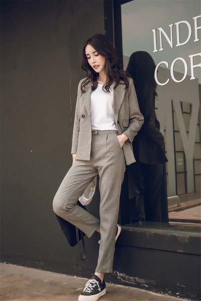 BGTEEVER Pantaloni Femei Costum Ocazional Nasturi Jachetă și Pantaloni Creion cu Talie Înaltă Femei 2 Piese Set Blazer Costum Pantalon Elegant Femei