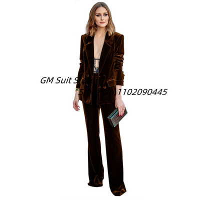 Costume cu pantaloni din catifea pentru femei, 2 piese, smoking de mire de nuntă, la modă, jachetă, pantaloni