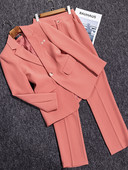 Roosa, must kollane naiste pükskostüüm, pidulik 2-osaline bleiseri jakk ja püksid naiste töörõivastele