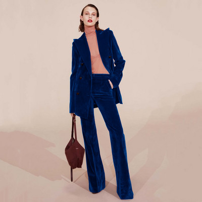 Costum de damă Costum din două piese Catifea la un singur piept Culoare uni rever Pantaloni ocazional cu mop Jachetă subțire elegantă 2022 Nou