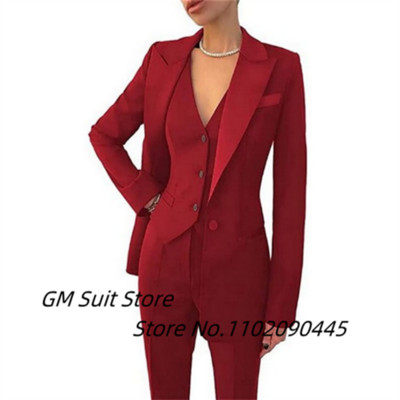 Γυναικείες φόρμες 2022 Κομψό σετ 3 τεμαχίων για πάρτι με μονό στήθος V λαιμόκοψη Κοστούμι γραφείου στο χώρο εργασίας (Blazer + Γιλέκο + Παντελόνι