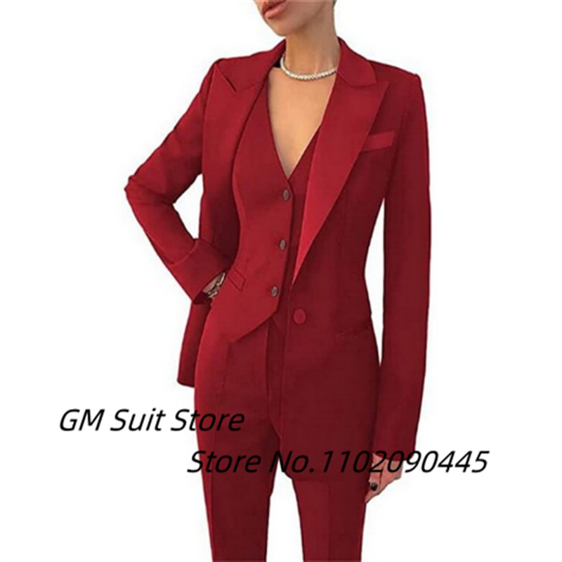 Γυναικείες φόρμες 2022 Κομψό σετ 3 τεμαχίων για πάρτι με μονό στήθος V λαιμόκοψη Κοστούμι γραφείου στο χώρο εργασίας (Blazer + Γιλέκο + Παντελόνι