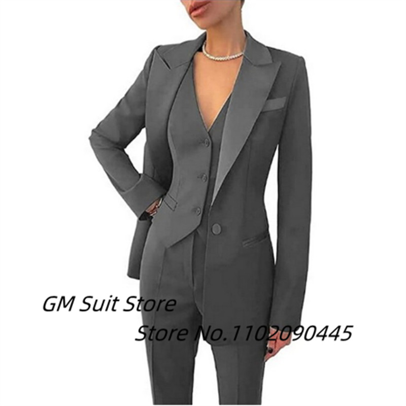 Γυναικείες φόρμες 2022 Κομψό σετ 3 τεμαχίων για πάρτι με μονό στήθος V λαιμόκοψη Κοστούμι γραφείου στο χώρο εργασίας (Blazer + Γιλέκο + Παντελόνι