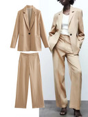 TRAF Žensko odijelo Jesen, nova moda Sako s ukrasima na gumbe + Hlače širokih nogavica Ženska uredska šik odjevna kombinacija sa sakoom