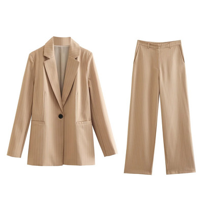 TRAF Žensko odijelo Jesen, nova moda Sako s ukrasima na gumbe + Hlače širokih nogavica Ženska uredska šik odjevna kombinacija sa sakoom