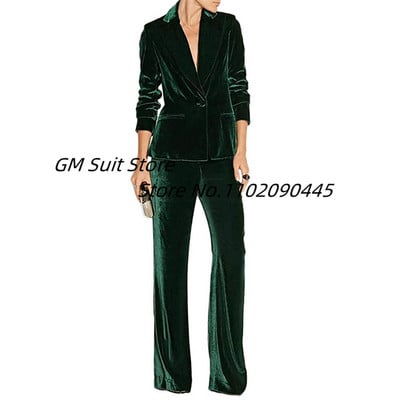 Γυναικείο κοστούμι 2 τεμαχίων, βελούδινο επίσημο φόρεμα, Εργασία, βραδινό μπλέιζερ παντελόνι με κορυφαίο πέτο