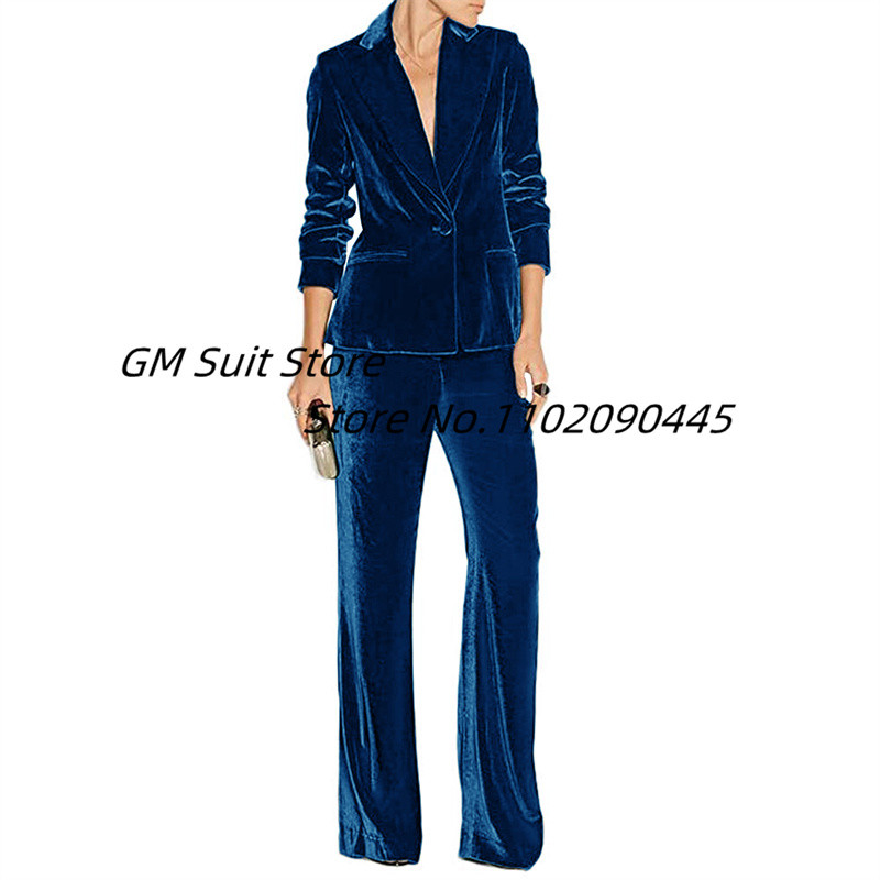 Γυναικείο κοστούμι 2 τεμαχίων, βελούδινο επίσημο φόρεμα, Εργασία, βραδινό μπλέιζερ παντελόνι με κορυφαίο πέτο