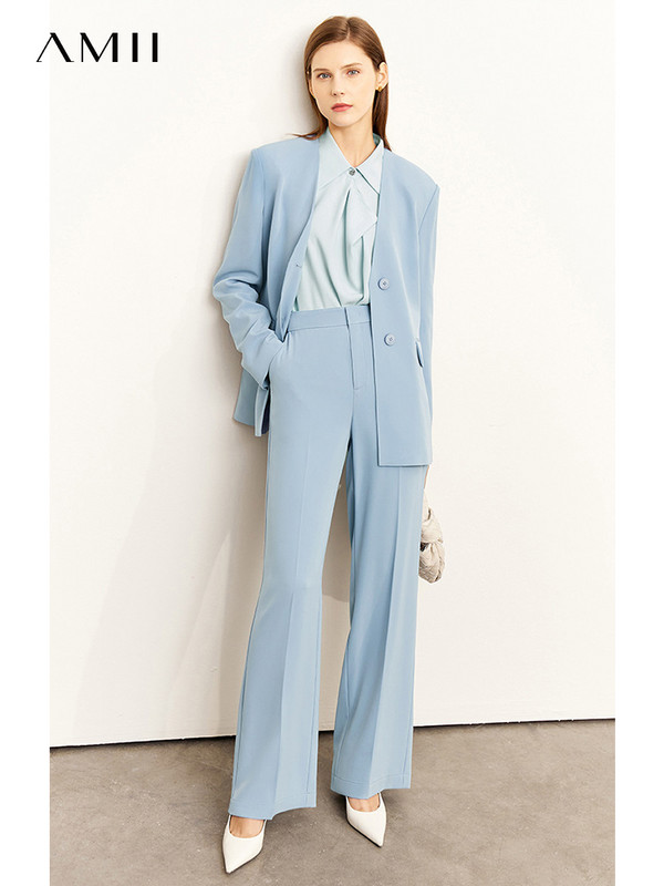AMII Minimālisms Rudens Anglijas Stils Sieviešu jaka Izgriezums Viduklis Plāns Blazer Solid Ikdienas Platas Bikses Sieviešu Apģērbs 12240905