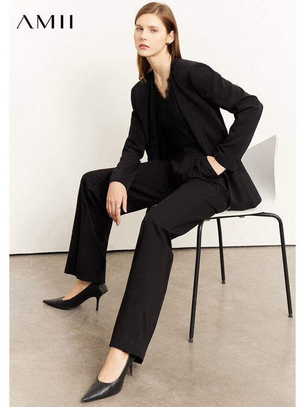 AMII Minimālisms Rudens Anglijas Stils Sieviešu jaka Izgriezums Viduklis Plāns Blazer Solid Ikdienas Platas Bikses Sieviešu Apģērbs 12240905