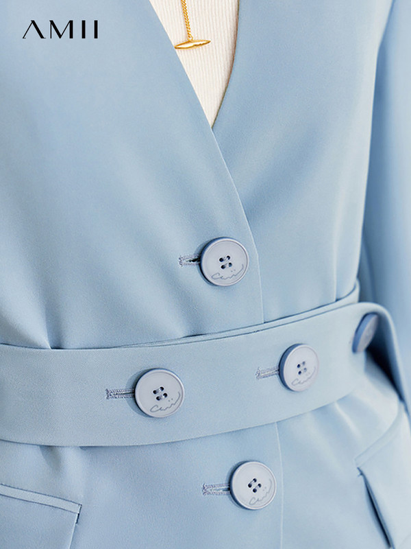 AMII Minimālisms Rudens Anglijas Stils Sieviešu jaka Izgriezums Viduklis Plāns Blazer Solid Ikdienas Platas Bikses Sieviešu Apģērbs 12240905