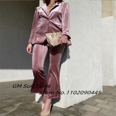 Costume de damă Blazer cu pantaloni catifea evază cu talie înaltă haine de primăvară pentru damă Pantaloni elastici Moda casual Seturi de albastru regal