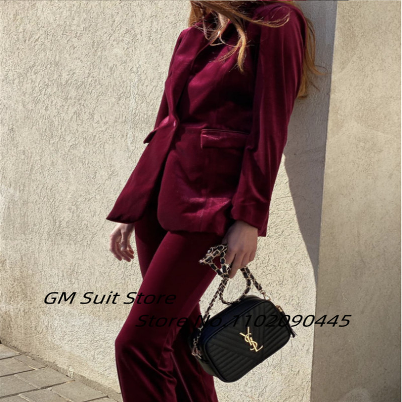 Costume de damă Blazer cu pantaloni catifea evază cu talie înaltă haine de primăvară pentru damă Pantaloni elastici Moda casual Seturi de albastru regal