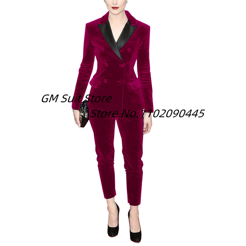 Naiste 2-osaline sametülikond, kaherealine, hariliku revääriga balliõhtu pruudi pulmapluusiga jakkpüksid