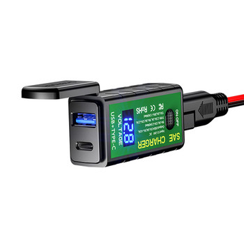 Διπλός φορτιστής μοτοσικλέτας USB 12V SAE σε USB Αδιάβροχος προσαρμογέας γρήγορης φόρτισης με διακόπτη on/off για κινητό τηλέφωνο GPS