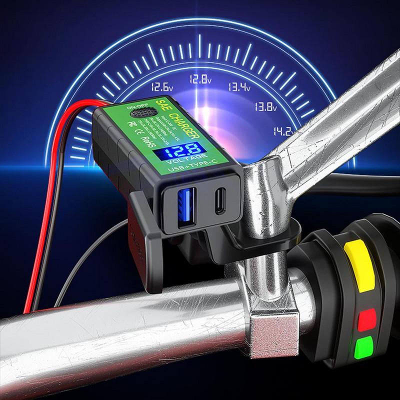 Διπλός φορτιστής μοτοσικλέτας USB 12V SAE σε USB Αδιάβροχος προσαρμογέας γρήγορης φόρτισης με διακόπτη on/off για κινητό τηλέφωνο GPS