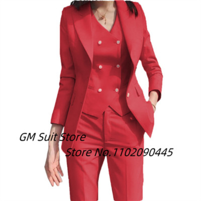 Costum elegant 2022 pentru damă, set de 3 (jachetă + pantaloni + vestă) Blazer cu nasturi cu rever, culoare uni, la două piept, haină de afaceri