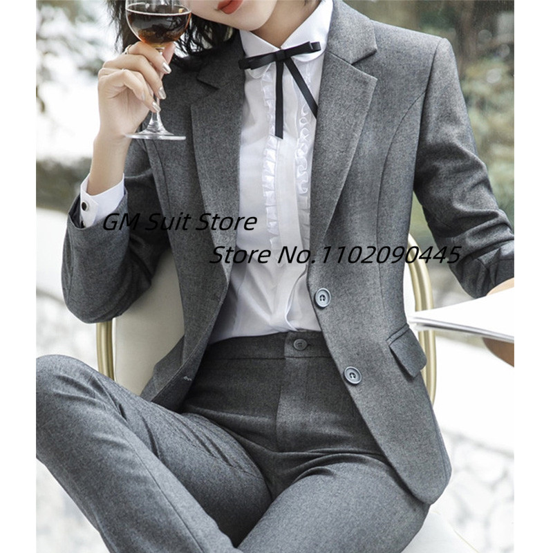 Costume din amestec de lână solidă pentru femei 2 bucăți slim fit pentru mama miresei blazer și pantaloni de nuntă