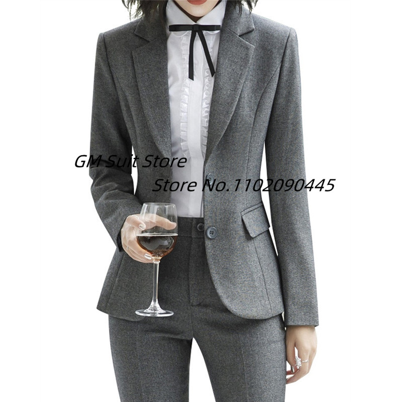 Costume din amestec de lână solidă pentru femei 2 bucăți slim fit pentru mama miresei blazer și pantaloni de nuntă