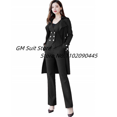 Naiste 3-osaline kontoriülikonna komplekt Stripes Slim Fit bleiseripüksid, pidulikud pükskostüümid