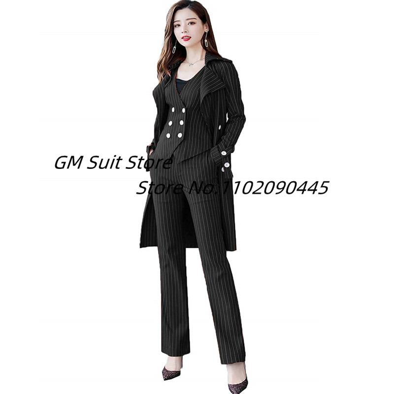 Naiste 3-osaline kontoriülikonna komplekt Stripes Slim Fit bleiseripüksid, pidulikud pükskostüümid