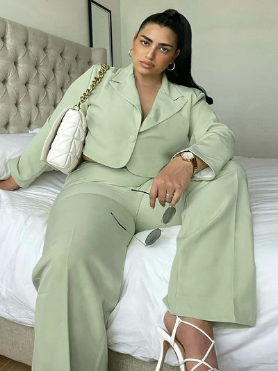 Blazere și pantaloni Femei Plus Size 5XL Blazer și costume Jachete scurte cu decolteu în V Pantaloni drepți cu talie înaltă Office Lady Set două piese