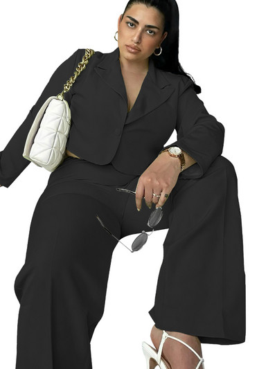 Blazere și pantaloni Femei Plus Size 5XL Blazer și costume Jachete scurte cu decolteu în V Pantaloni drepți cu talie înaltă Office Lady Set două piese